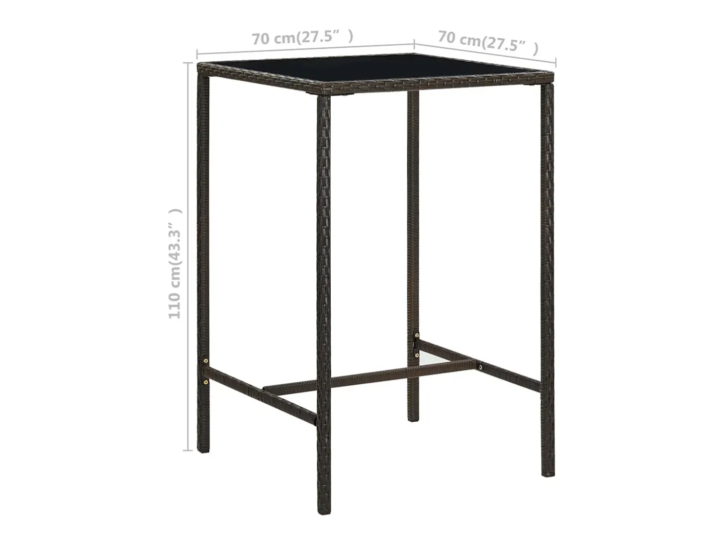 Orren Mesa alta de jardín ratán sintético y vidrio marrón 70x70x110 cm