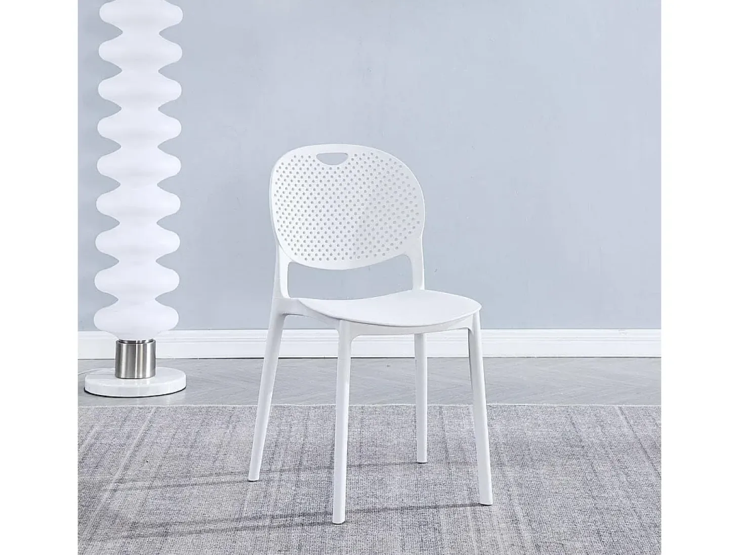 Pack 5 Sillas Cocina Color Blanco de plastico Polipropileno, Silla de Exterior, Silla de Comedor Medidas: 40 cm (Ancho) x 55 cm (Largo) x 80 cm (Alto)