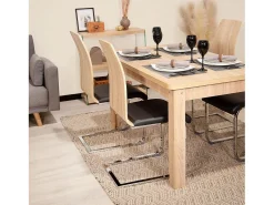 Pack 4 sillas de Comedor, Silla de salón o Cocina, Acabado en símil Piel Color Negro y Madera, Medidas: 44 cm (Ancho) x 57 cm (Largo) x 97 cm (Alto)