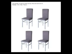 Pack 4 sillas Nivar tapizadas en tela gris. 95cm (alto), 44cm(ancho), 42cm(fondo)