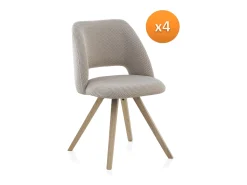 Pack 4 sillas tapizadas nido de abeja en beig con patas madera natural hevea