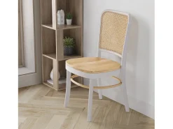 Pack 2 sillas Vesta Color Blanco/roble, Madera Maciza y ratán Natural