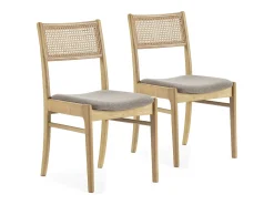 Pack 2 sillas Vilma Color Roble, Madera Maciza y ratán Natural