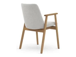 Pack 4 sillones con brazo de madera de roble natural tapizado en blanco