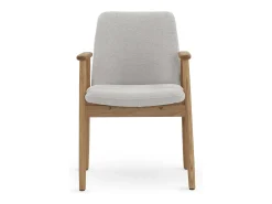 Pack 4 sillones con brazo de madera de roble natural tapizado en blanco