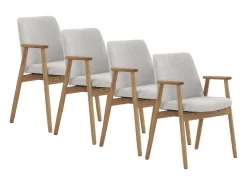 Pack 4 sillones con brazo de madera de roble natural tapizado en blanco