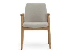 Pack 4 sillones con brazo de madera de roble natural tapizado en beig
