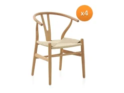 Pack 4 sillones madera de haya con asiento trenzado