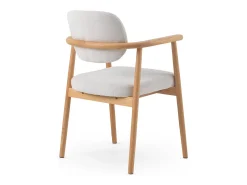 Pack 4 sillones madera de roble tapizado en blanco