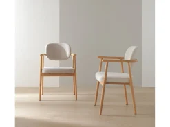 Pack 4 sillones madera de roble tapizado en blanco