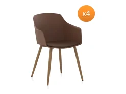 Pack 4 sillones polipropileno marrón con patas metálicas