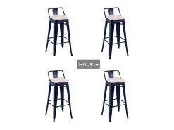 Pack 4 taburetes altos Tolix negro asiento roble Nordish 93x30x33 cm Adec