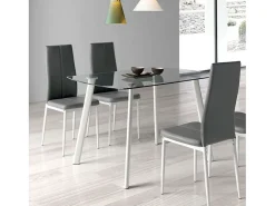 Pack de 4 Sillas de Comedor Salón Laci, Polipiel Cromadas Gris 45x101x51 cm
