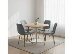 Pack de 4 sillas de comedor Nails tejido tapizado gris/oak Adec
