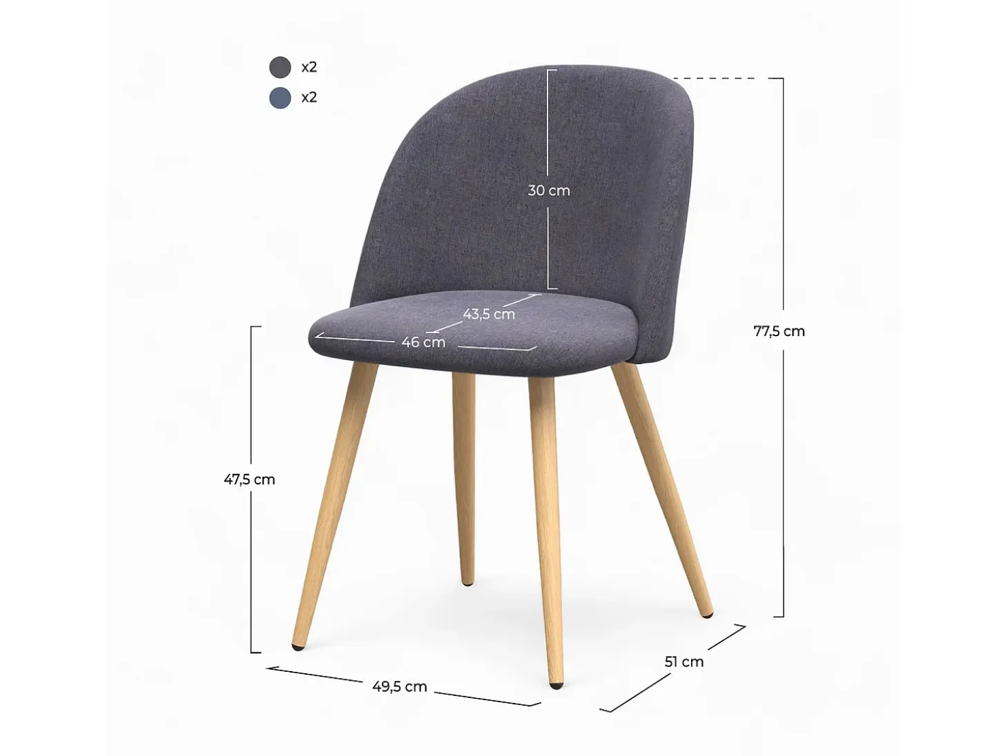 Pack de 4 sillas de tela gris oscuro y gris claro - Cozy