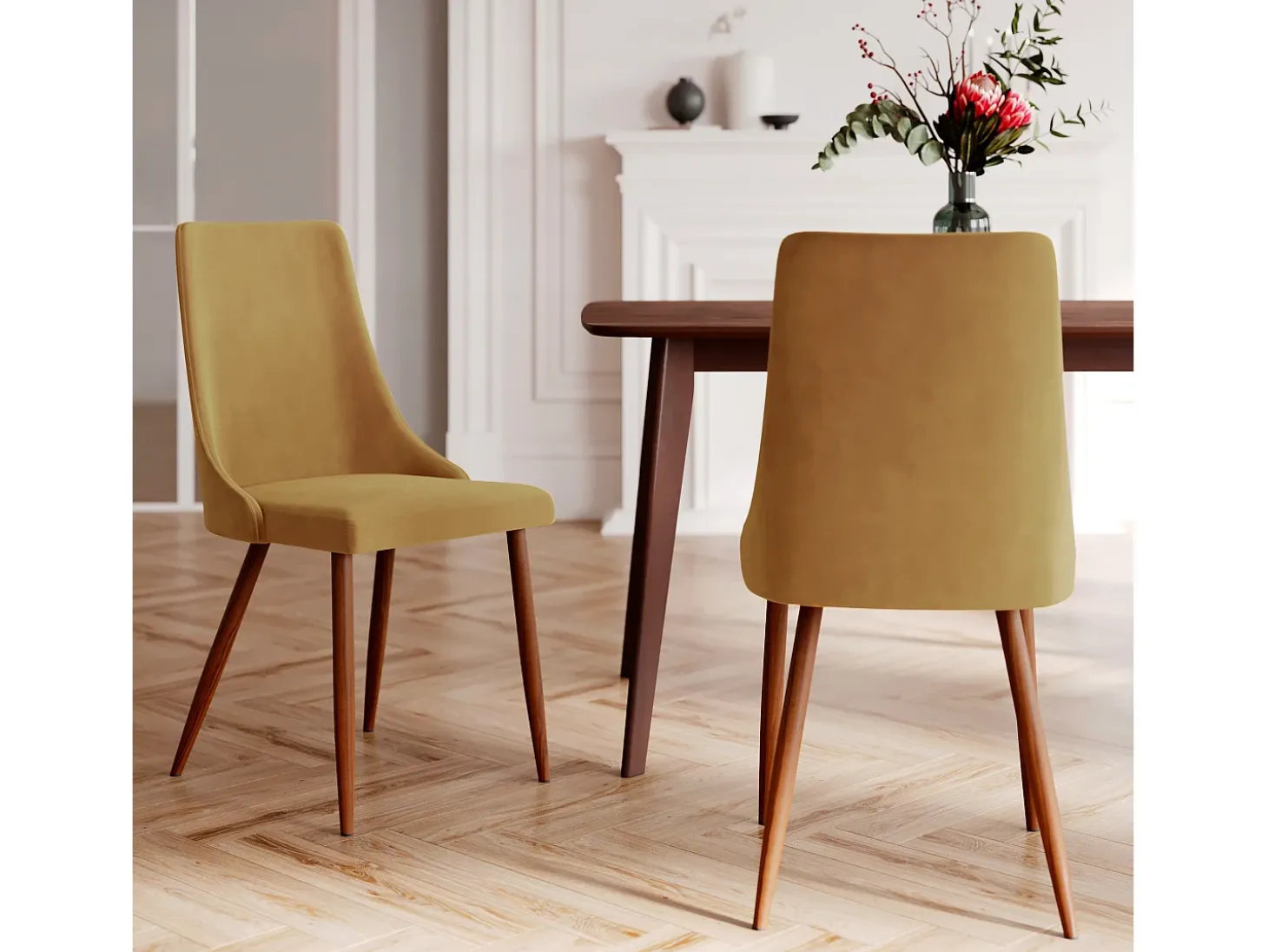 Pack de 4 sillas de terciopelo amarillo - Pénélope