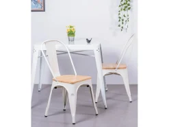 Pack de 4 sillas metálicas con asiento de madera - Bistro - Blanco