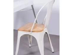 Pack de 4 sillas metálicas con asiento de madera - Bistro - Blanco