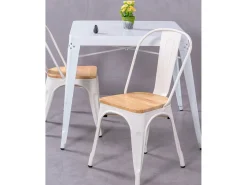 Pack de 4 sillas metálicas con asiento de madera - Bistro - Blanco