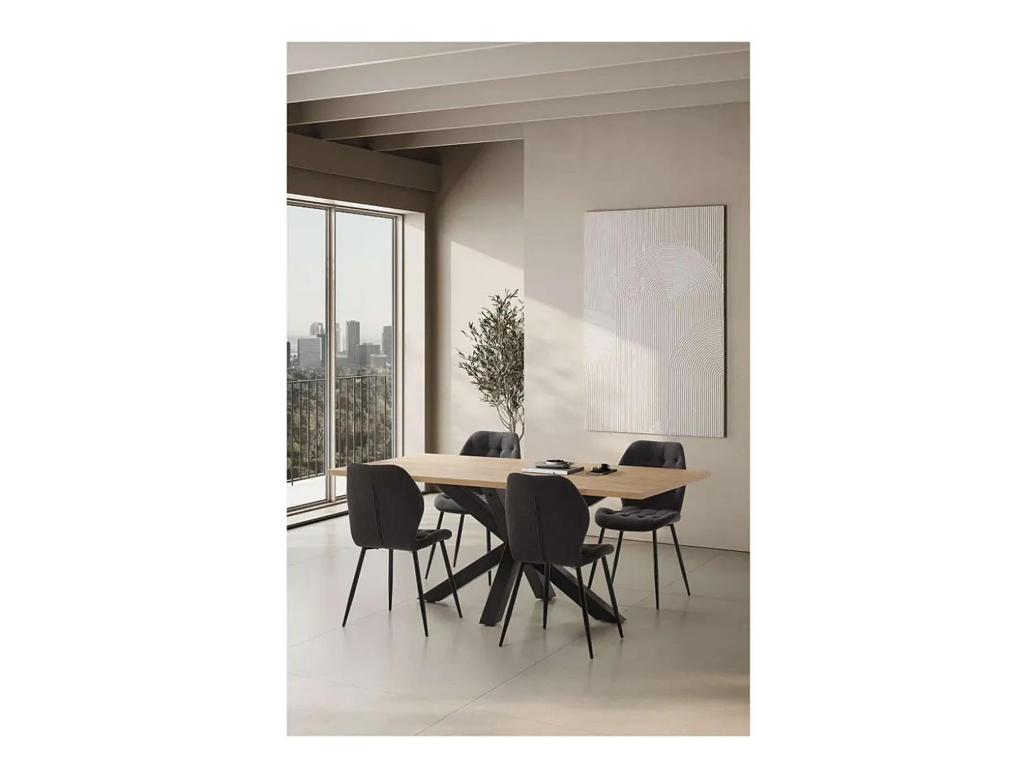 Pack de 4 sillas modelo Duna tapizado textil gris oscuro, 86cm(alto) 48cm(ancho) 58cm(larg