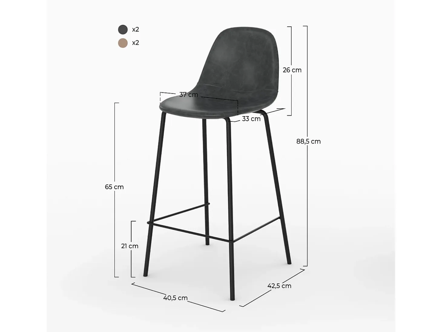 Pack de 4 sillas para isla central topo y gris/negro 65 cm - Henrik