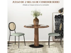 Pack de 2 sillas Platy Homcom respaldo ratán verde oscuro/negro 87x44x54 cm