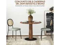 Pack de 2 sillas Platy Homcom respaldo ratán verde oscuro/negro 87x44x54 cm