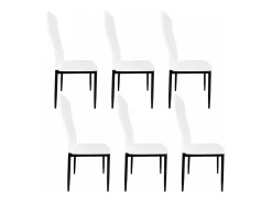 Pack de 6 Sillas Tapizadas para Salón, Comedor. Acabadas en Polipiel de Color Blanco y Patas Negras. Medidas: 39,5 cm (Ancho) x 37,5 cm (Fondo) x 96 c