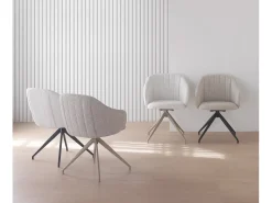 Pack de 4 sillones giratorios tapizados en chenilla color beige
