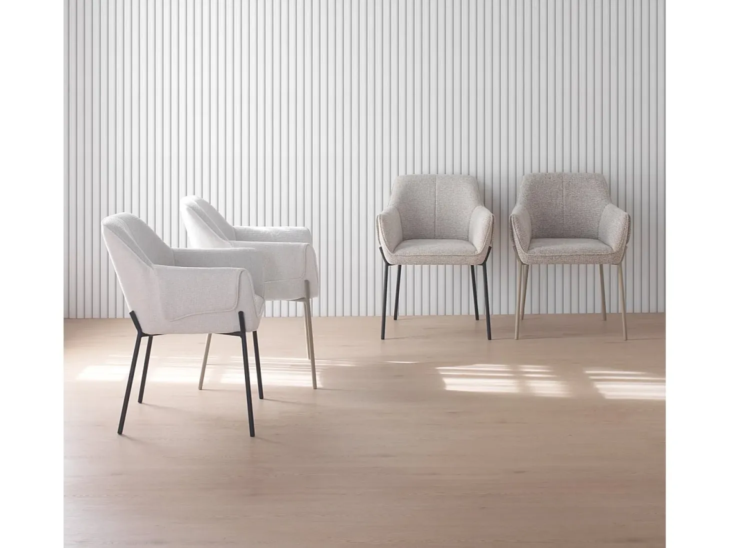 Pack de 4 sillones tapizados en chenilla color marrón