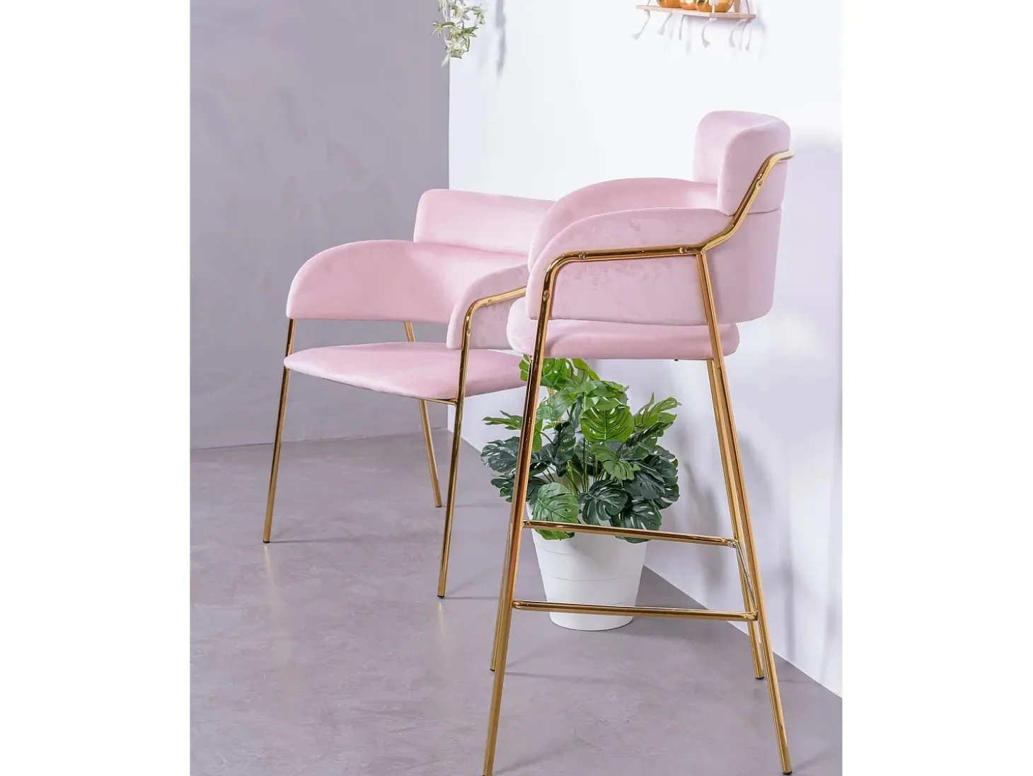 Pack de 2 taburetes de diseño tapizados en terciopelo - Cruiser - Rosa
