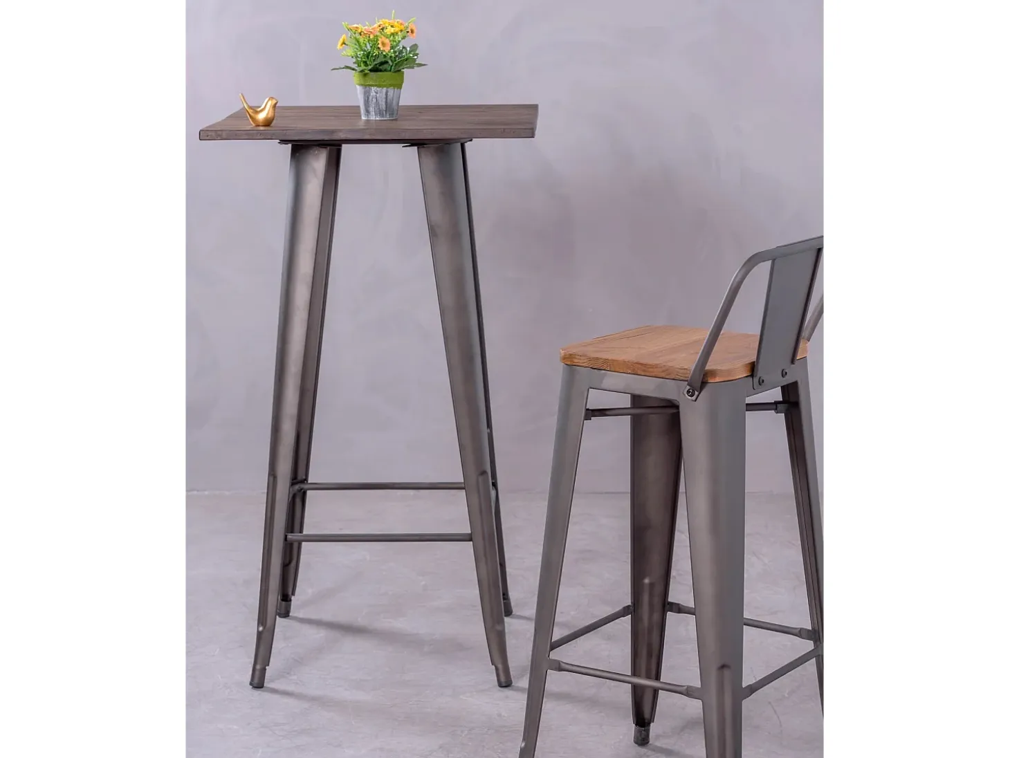 Pack de 4 taburetes envejecidos con asiento de madera - Bistro - Antique