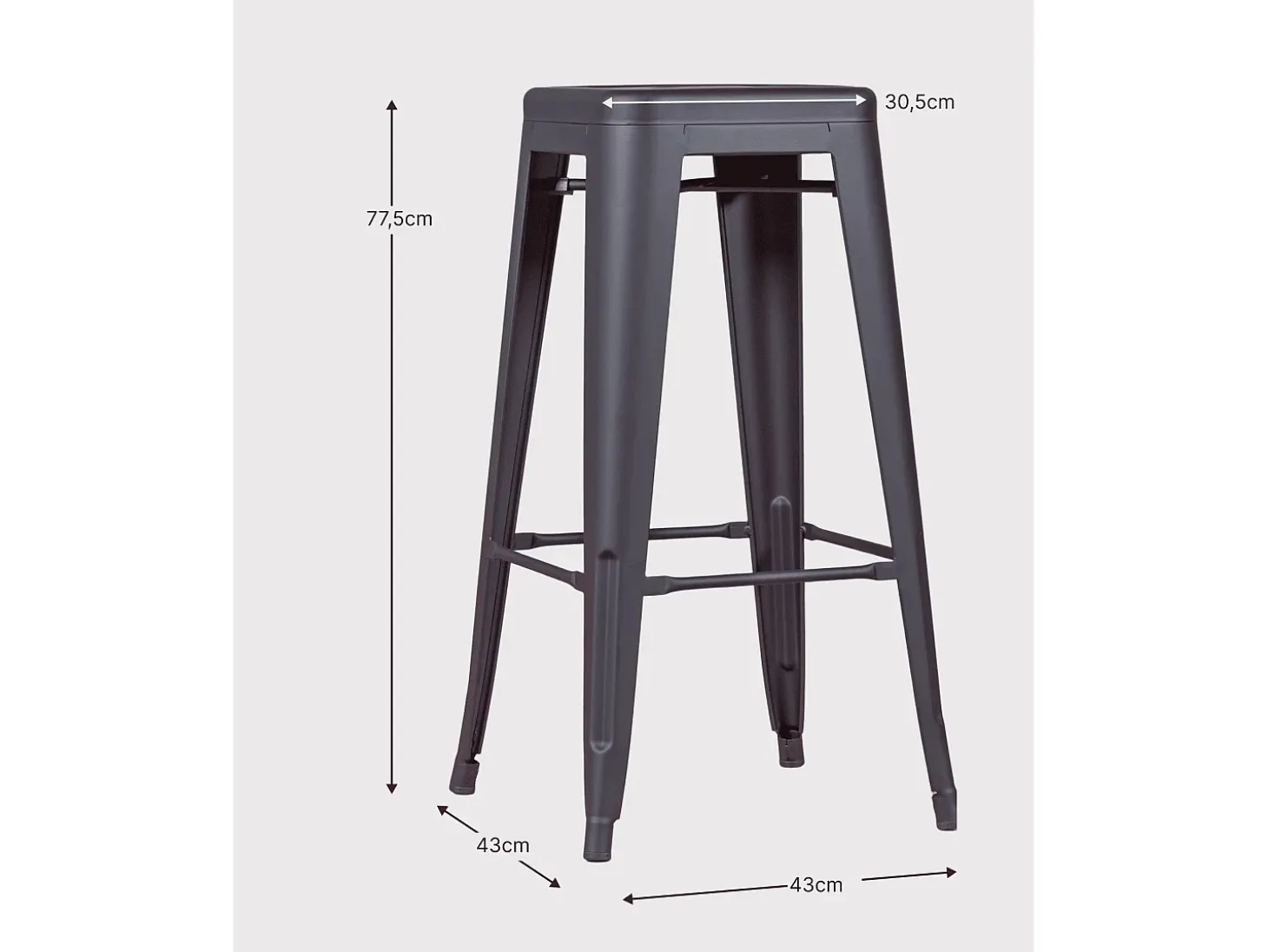 Pack de 4 taburetes metálicos de 76 cm de altura - Bistro - Metálico