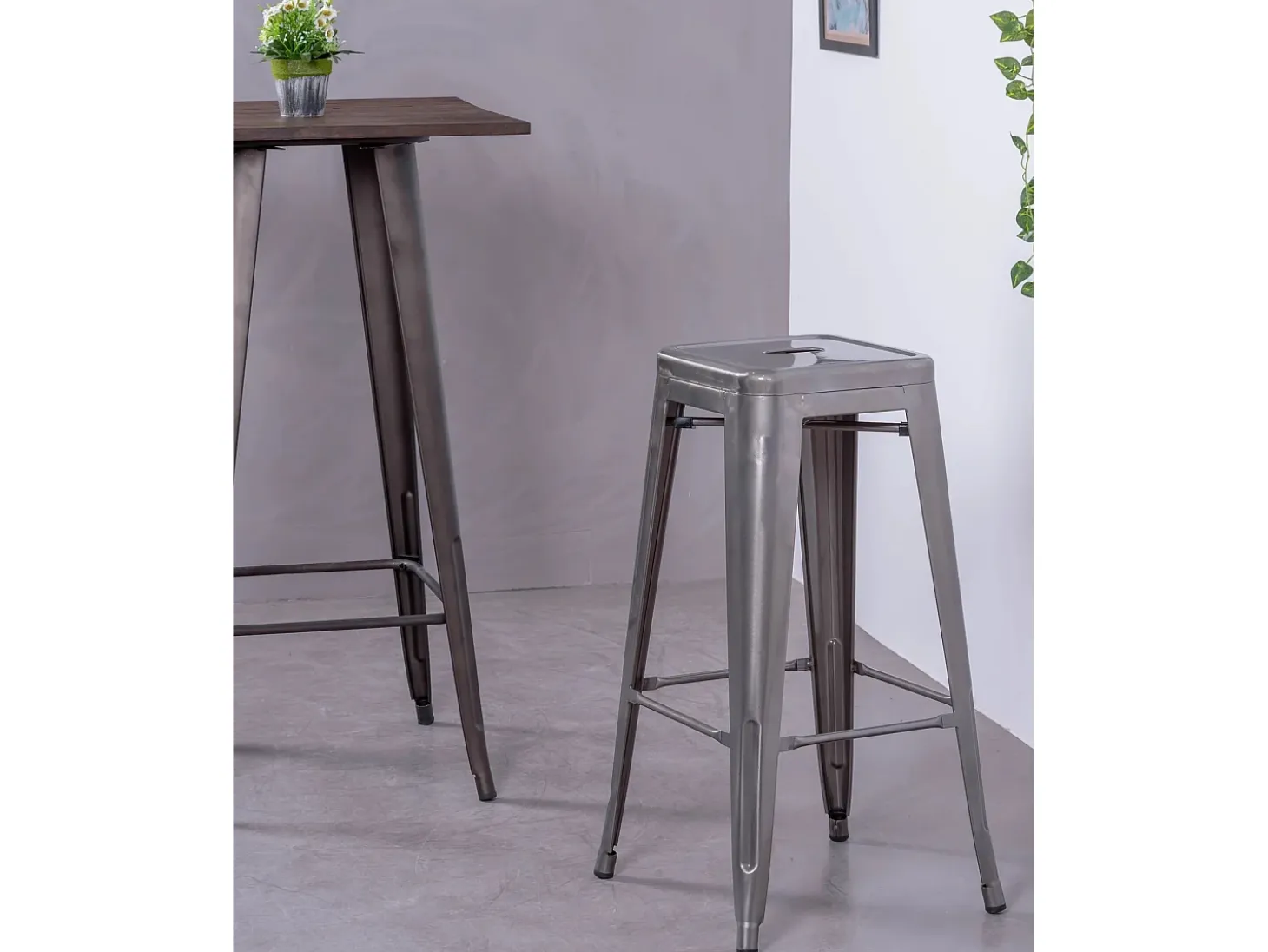 Pack de 4 taburetes metálicos de 76 cm de altura - Bistro - Metálico