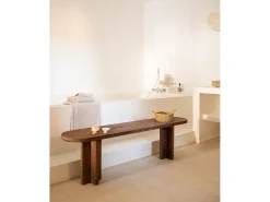 Pack de mesa de comedor de 200x85cm y banco de 160x45cm de madera maciza de abeto Decowood en tono nogal - TOKYO - DECOWOOD