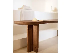 Pack de mesa de comedor de 200x85cm y banco de 160x45cm de madera maciza de abeto Decowood en tono nogal - TOKYO - DECOWOOD