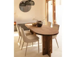 Pack de mesa de comedor de 200x85cm y banco de 160x45cm de madera maciza de abeto Decowood en tono nogal - TOKYO - DECOWOOD