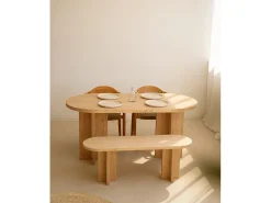 Pack de mesa de comedor de 180x80cm y banco de 140x45cm de madera maciza de abeto Decowood en tono roble medio - TOKYO - DECOWOOD