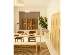 Pack mesa de comedor de 120x75cm y 4 taburetes de 50x45cm rectangulares de madera de abeto maciza Decowood en tono natural - TELVA - DECOWOOD