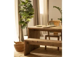 Pack mesa de comedor de 200x75cm y banco de 165x45cm rectangulares de madera de abeto maciza Decowood en tono roble oscuro - TELVA - DECOWOOD