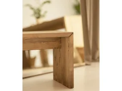Pack mesa de comedor de 120x75cm y 4 taburetes de 50x45cm rectangulares de madera de abeto maciza Decowood en tono roble oscuro - TELVA - DECOWOOD