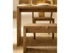 Pack mesa de comedor de 120x75cm y 4 taburetes de 50x45cm rectangulares de madera de abeto maciza Decowood en tono roble oscuro - TELVA - DECOWOOD