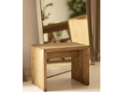 Pack mesa de comedor de 120x75cm y 4 taburetes de 50x45cm rectangulares de madera de abeto maciza Decowood en tono roble oscuro - TELVA - DECOWOOD