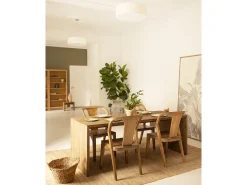 Pack mesa de comedor de 120x75cm y 4 taburetes de 50x45cm rectangulares de madera de abeto maciza Decowood en tono roble oscuro - TELVA - DECOWOOD