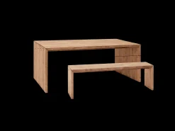 Pack mesa de comedor de 200x75cm y banco de 165x45cm rectangulares de madera de abeto maciza Decowood en tono natural - TELVA - DECOWOOD
