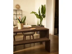 Pack mesa de comedor de 120x75cm y 4 taburetes de 50x45cm rectangulares de madera de abeto maciza Decowood en tono nogal - TELVA - DECOWOOD