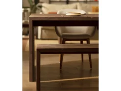 Pack mesa de comedor de 120x75cm y 4 taburetes de 50x45cm rectangulares de madera de abeto maciza Decowood en tono nogal - TELVA - DECOWOOD