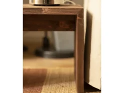 Pack mesa de comedor de 120x75cm y 4 taburetes de 50x45cm rectangulares de madera de abeto maciza Decowood en tono nogal - TELVA - DECOWOOD
