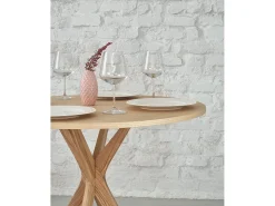 Pequena mesa de comedor redonda de 80 cm Jubi madera de fresno