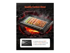 Placa de Parrilla, SucceBuy Placa de Cocción de Acero al Carbono, 60.5 x 36 cm, Utensilio de Cocina Portátil a Gas con Mango, Ideal para Acampar, Negra